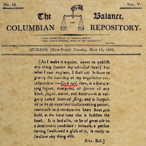 Pagina del the balance del 1806 con la Prima definizione di cocktail