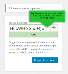 recupero password: form per digitazione nuova password